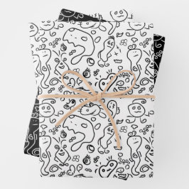 Schwarz-Weiß-Doodle-Muster, Packpapier-Folie Geschenkpapier Set