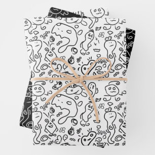 Schwarz-Weiß-Doodle-Muster, Packpapier-Folie Geschenkpapier Set