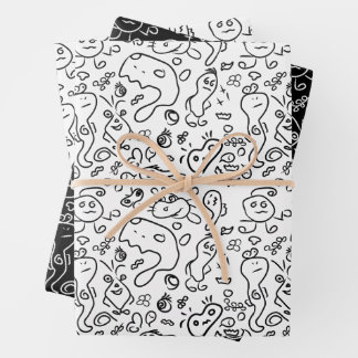 Schwarz-Weiß-Doodle-Muster, Packpapier-Folie Geschenkpapier Set