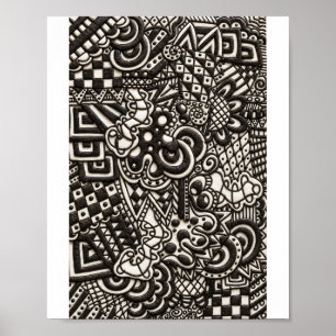 Schwarz-Weiß-Doodle-Muster Trippy Monochrom Poster