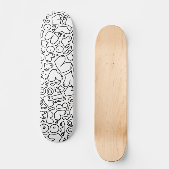 Schwarz-Weiß-Doodle Skateboard (Vorderseite)