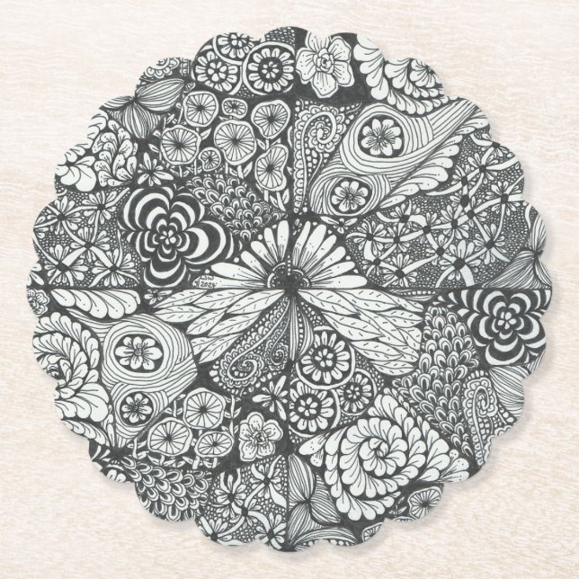 Schwarz-Weiß-Doodle-Untersetzer. Untersetzer (Vorderseite)