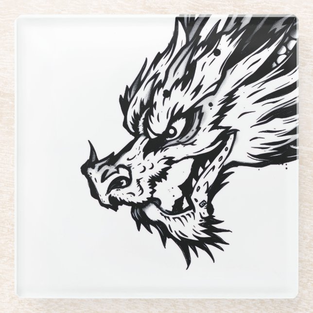 Schwarz-Weiß-Drache Glasuntersetzer (Vorderseite)
