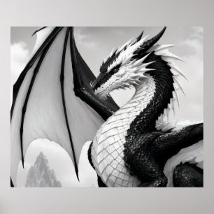 Schwarz-weiß-Drache Poster