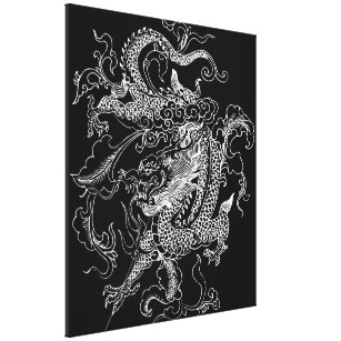 Schwarz-Weiß-Drachen-Canvas drucken Leinwanddruck