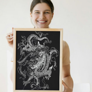 Schwarz-Weiß-Drachenposter-Druck Poster