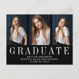 Schwarz-Weiß-Drei-Foto-Minimalistischer Abschluss Ankündigungspostkarte