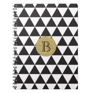 Schwarz-Weiß-Dreiecke und Gold-Glamour-Chic Notizblock