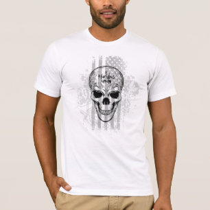 Schwarz-Weiß-E-Pluribus-Unum-Schädelflagge T-Shirt