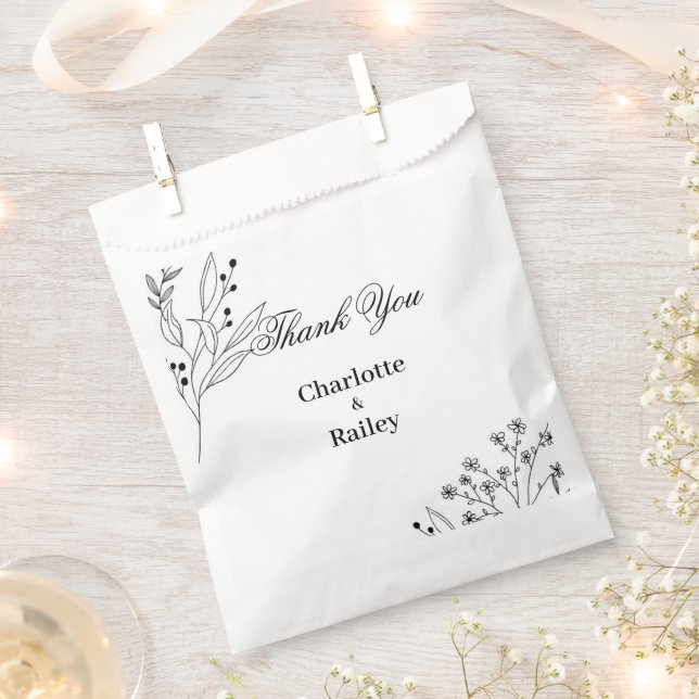 Schwarz-Weiß-Ecke Floral Boho Hochzeit Geschenktütchen (Ausgeschnitten)