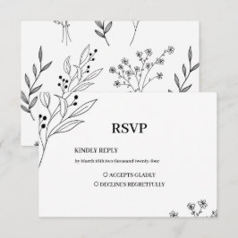 Schwarz-Weiß-Ecke Floral Boho Hochzeit RSVP Karte