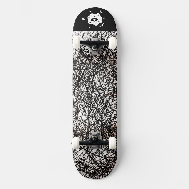 Schwarz-weiß Edgy Lines Skateboard (Vorderseite)