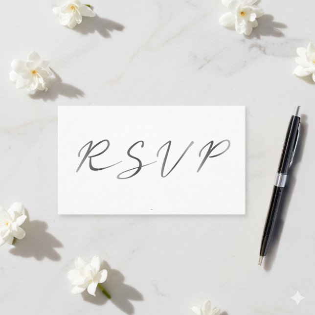 Schwarz-Weiß-Effekt Schrift, RSVP Begleitkarte (Grey script R.S.V.P modern wedding enclosure card.)