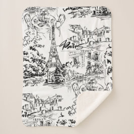 Schwarz-Weiß-Eiffel Paris Toile Sherpadecke