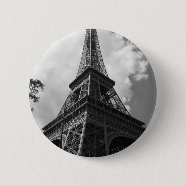 Schwarz-Weiß-Eiffelturm in Paris Button (Vorderseite)