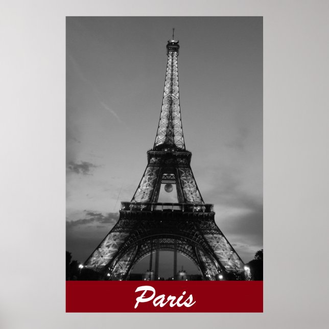 Schwarz-Weiß-Eiffelturm in Paris Nacht Poster (Vorne)