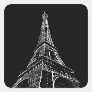 Schwarz Weiß Eiffelturm Paris Reise Vintage  Quadratischer Aufkleber
