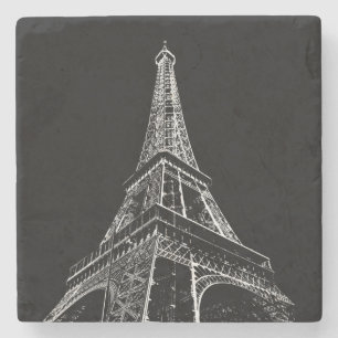 Schwarz Weiß Eiffelturm Paris Reise Vintage Steinuntersetzer