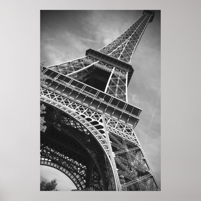Schwarz-Weiß-Eiffelturm von unten Poster (Vorne)