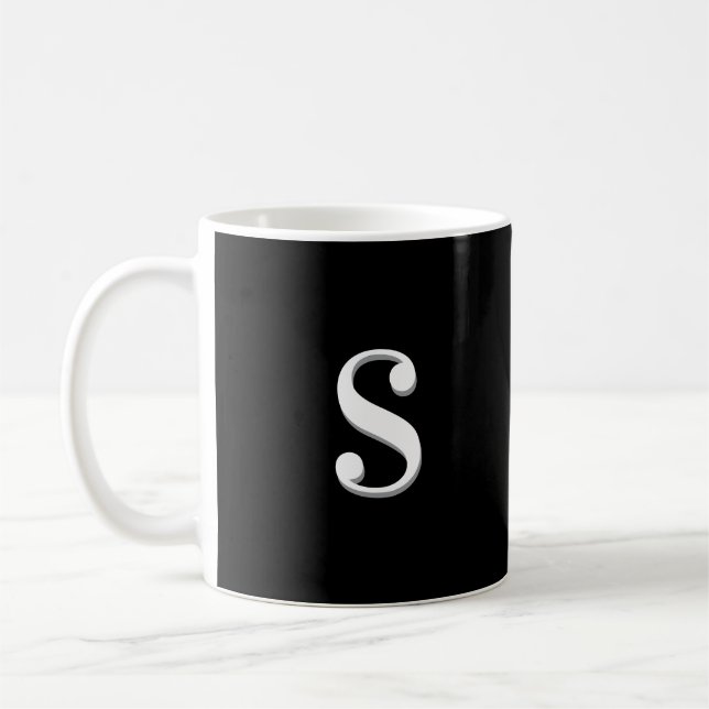Schwarz-weiß Einfach Elegant Mit Monogramm Initial Kaffeetasse (Links)