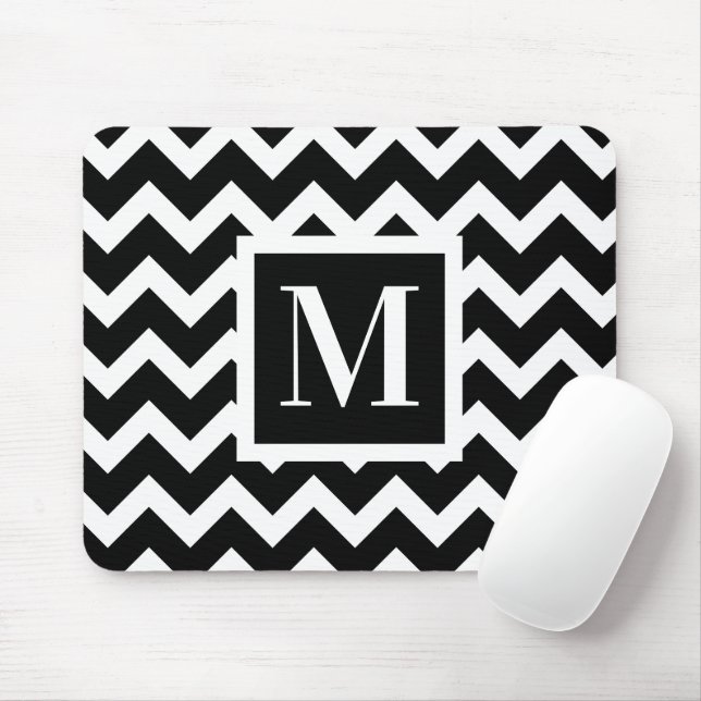 Schwarz-Weiß-Einfach-Minimal-Zigzag-Monogramm Mousepad (Mit Mouse)