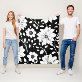 Schwarz-Weiß-Einfache Blume Nahtloses Muster Fleecedecke