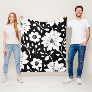 Schwarz-Weiß-Einfache Blume Nahtloses Muster Fleecedecke