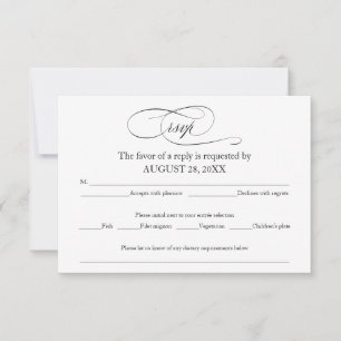 Schwarz-Weiß-Einfache, elegante Hochzeitskarte RSVP Karte
