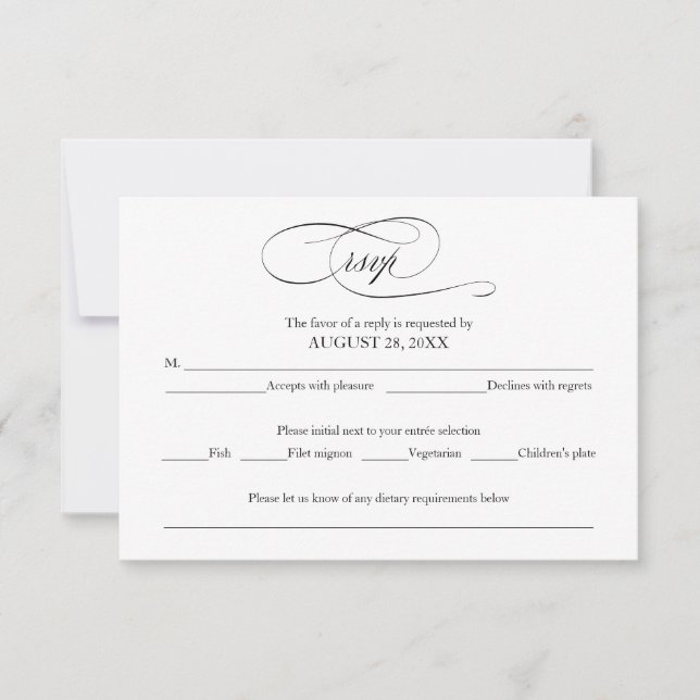 Schwarz-Weiß-Einfache, elegante Hochzeitskarte RSVP Karte (Vorderseite)