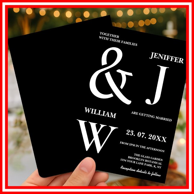 Schwarz-Weiß-Einfache Elegante Moderne Hochzeit Einladung (Von Creator hochgeladen)