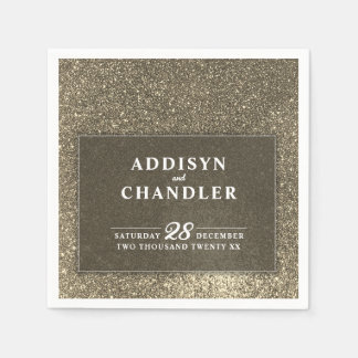 Schwarz-Weiß-Einfache Moderne HochzeitGold-Glitzer Serviette