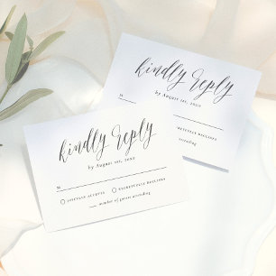 Schwarz & Weiß einfache Schrift Kalligrafie Hochze RSVP Karte