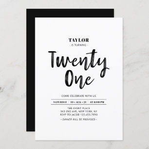 Schwarz & Weiß Einfaches 21. Geburtstags-Party Einladung