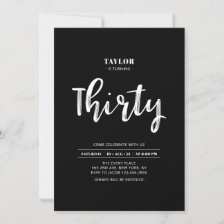 Schwarz & Weiß Einfaches 30. Geburtstags-Party Einladung