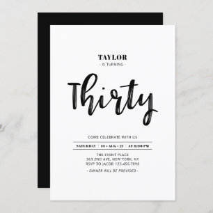 Schwarz & Weiß Einfaches 30. Geburtstags-Party Einladung