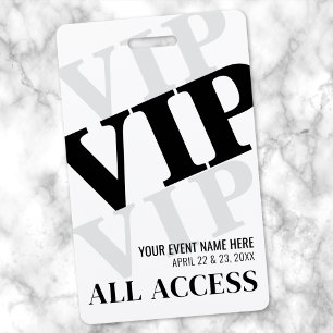 Schwarz Weiß Einfaches VIP Event Ausweis