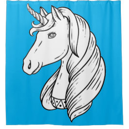 Schwarz-Weiß-Einhorn (Blaue Rückseite) Duschvorhang