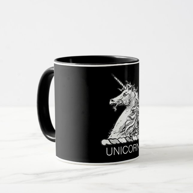 Schwarz-Weiß-Einhorn-Magisches Pferd Tasse (Vorderseite Links)