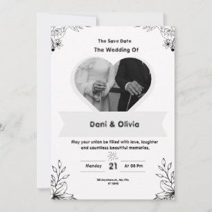 Schwarz-Weiß-Einladung zur Hochzeit Einladung