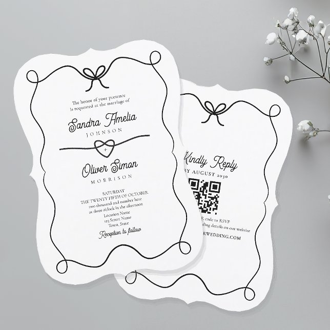 Schwarz-Weiß-Einladung zur Hochzeit mit QR-Code Einladung (Von Creator hochgeladen)