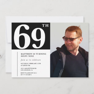 Schwarz-Weiß-Einladungen zum 69. Geburtstag Einladung