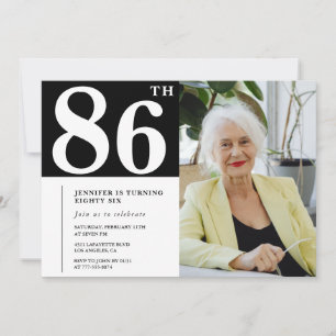 Schwarz-Weiß-Einladungen zum 86. Geburtstag Foto Einladung