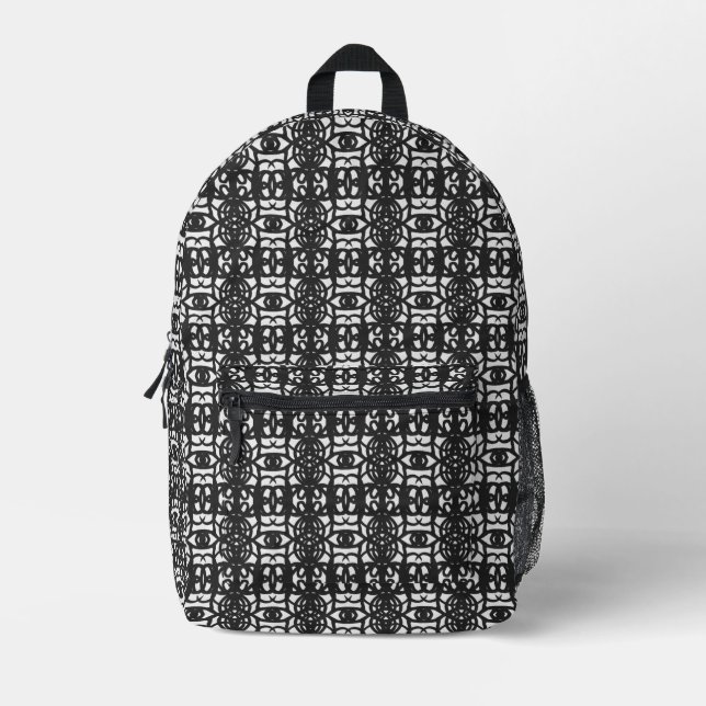Schwarz-Weiß einzigartiges abstraktes Muster Bedruckter Rucksack (Vorderseite)