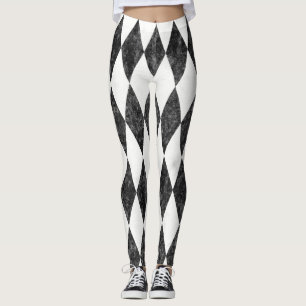 Schwarz-weiß-Eis-Harlequin Diamond-Raute Leggings