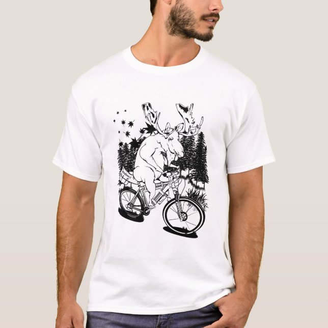 Schwarz-Weiß-Elche auf dem Fahrrad T-Shirt (Vorderseite)