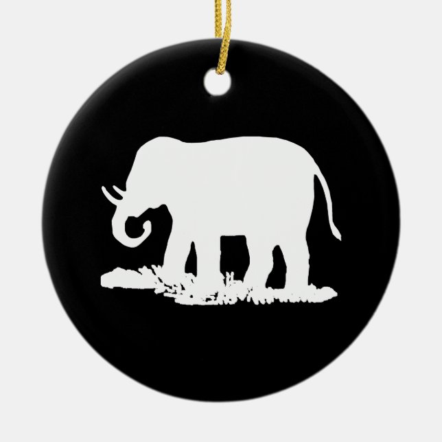 Schwarz-Weiß-Elefant-Silhouette Keramikornament (Vorne)