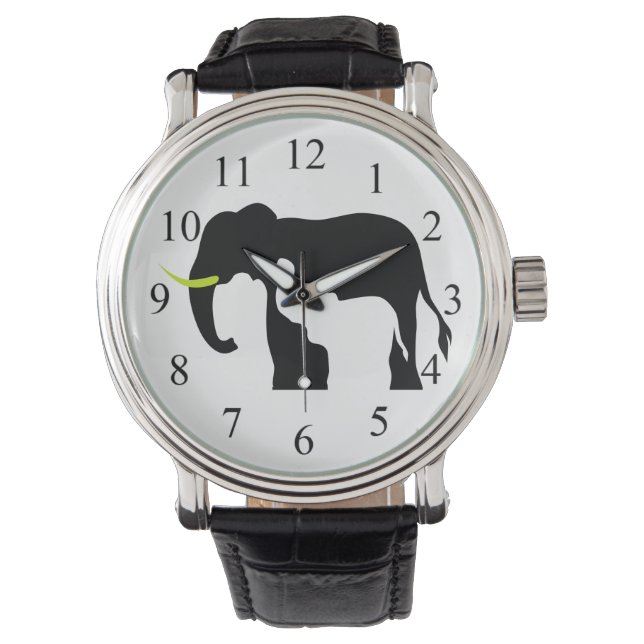 Schwarz-Weiß-Elefanten Armbanduhr (Vorderseite)