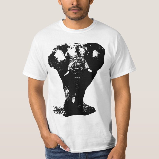 Schwarz-Weiß-Elefantendesign Pop T-Shirt (Vorderseite)
