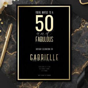 Schwarz Weiß Elegant 50 und Fabelhaft Geburtstag Folieneinladung