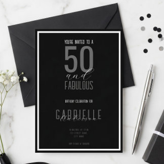 Schwarz Weiß Elegant 50 und Fantastisch Geburtstag Einladung